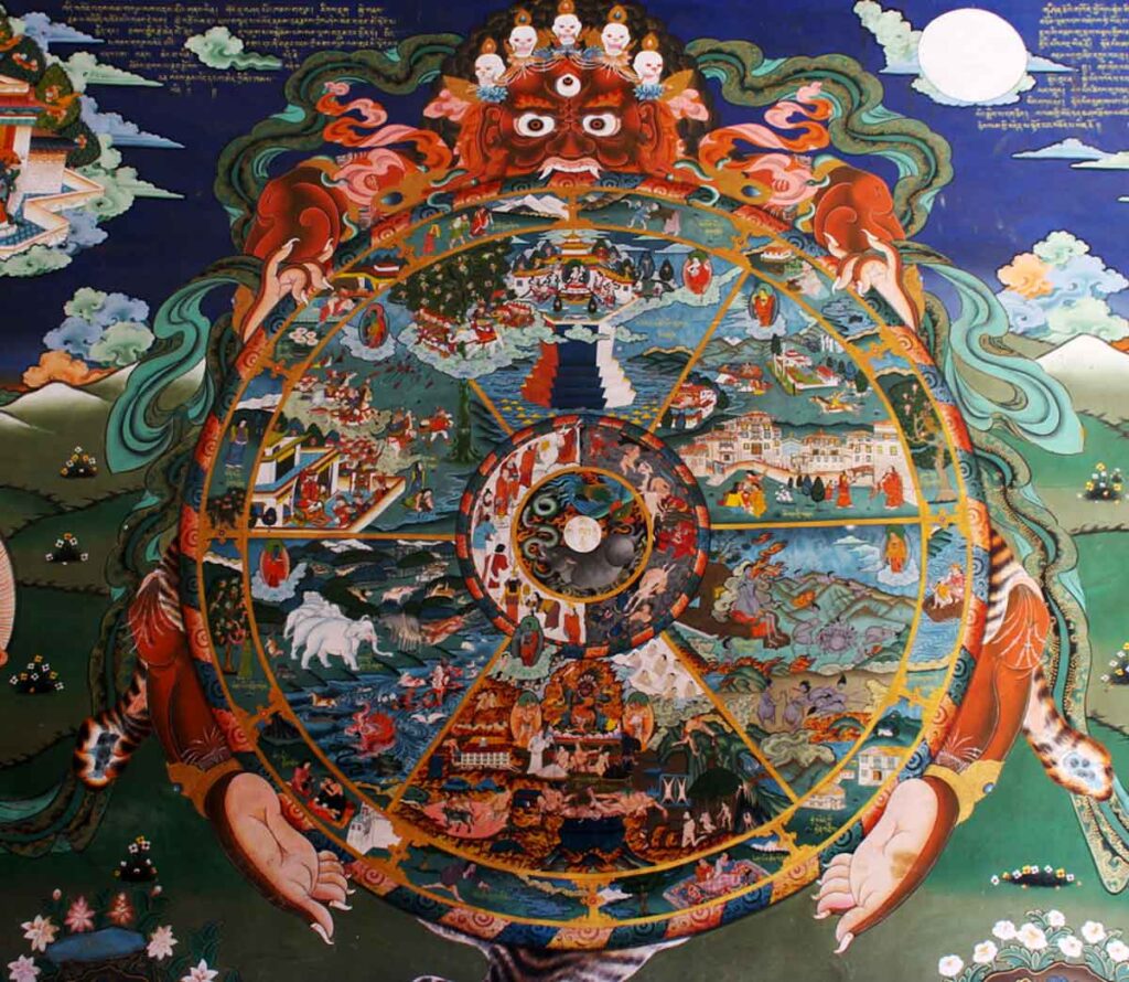 El Bhavachakra también se conoce como la rueda de la vida en el budismo tibetano.