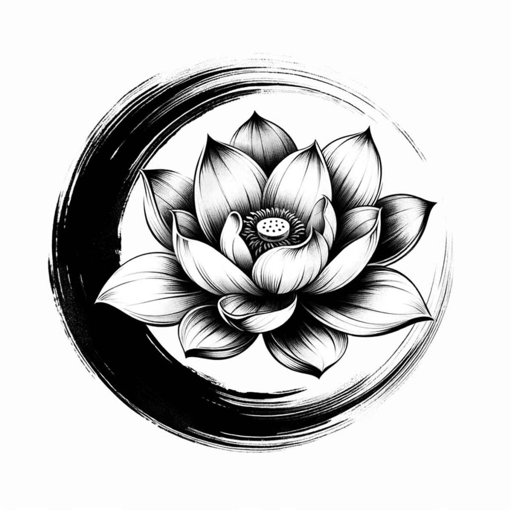 tatuaje de un Enso con la flor de loto.